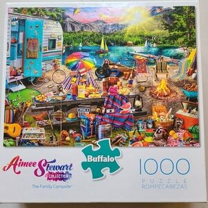 Buffalo Aimee Stewart Vibrant Nostalgic Family Campsite Jigsaw Puzzle & Poster